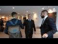 Florentino Pérez greets the players at the team hotel