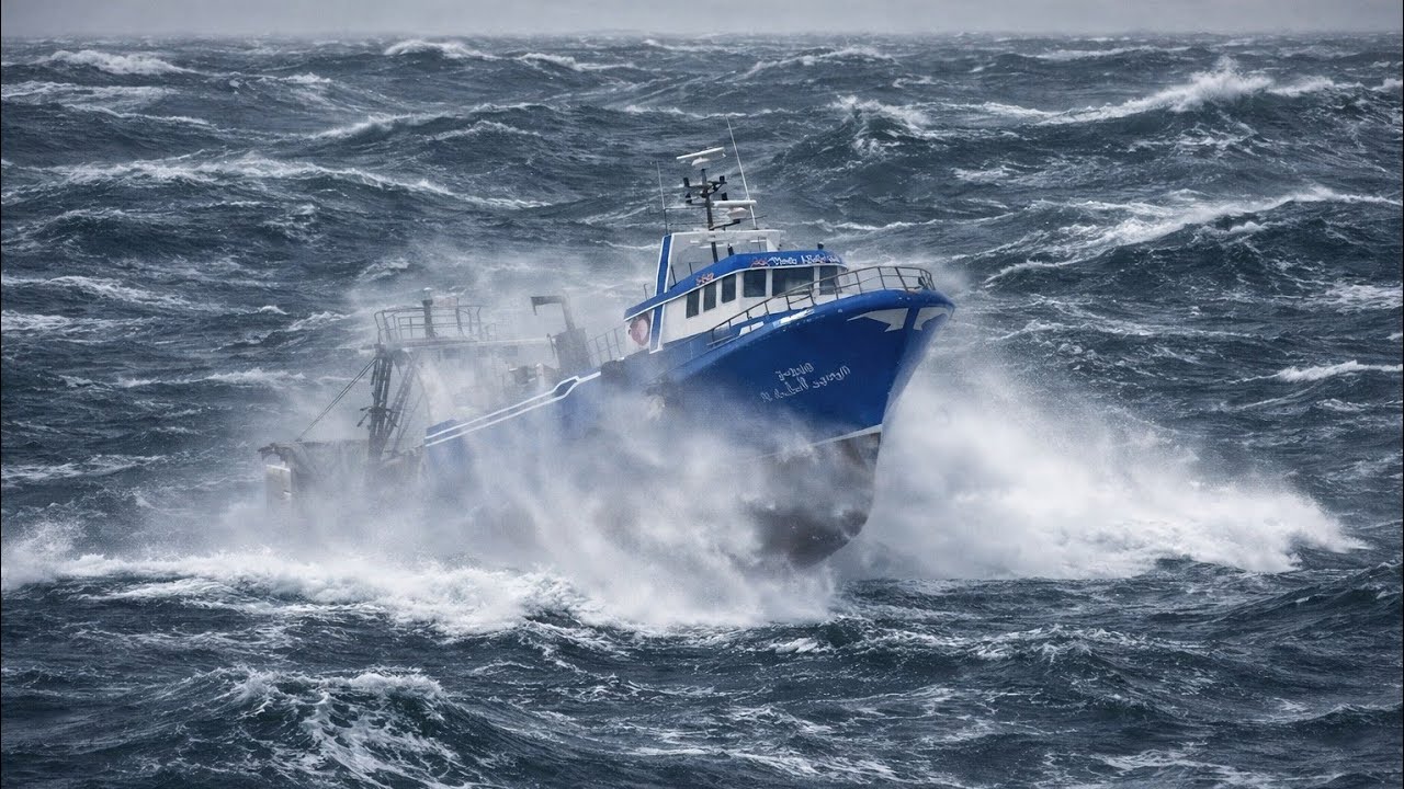 مركب صيد في مواجهة بحر مرعب… لحظات لا تُصدق في قلب المحيط!