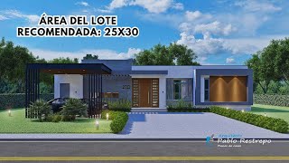 'PLANOS de CASA MODERNA' 25x30 en UN PISO con '3 hab' (228 M2) | Arq Pablo Restrepo