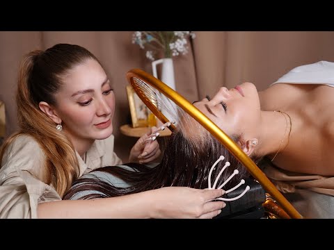 ASMR Luxurious Hair Scalp Check & Water Spa: Examination, Brushing, Scraping, Hair Mask Wash & Rinse