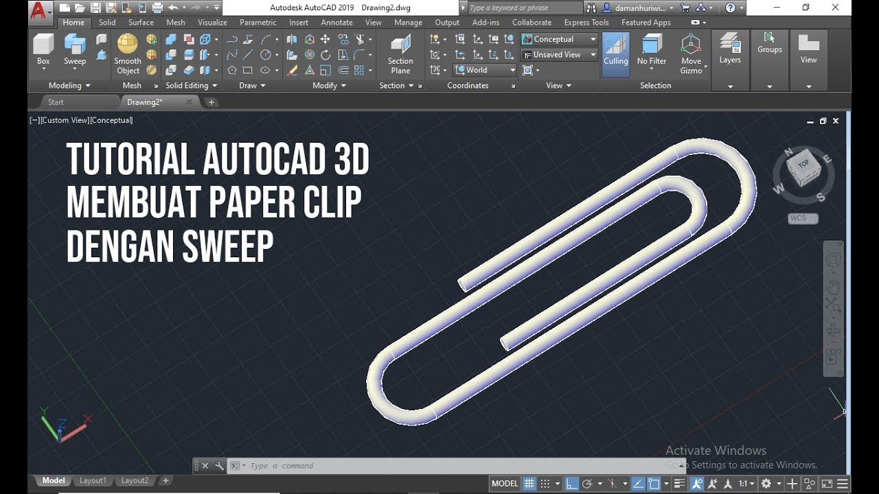 Tutorial Autocad Paper Clip 3D - YouTube