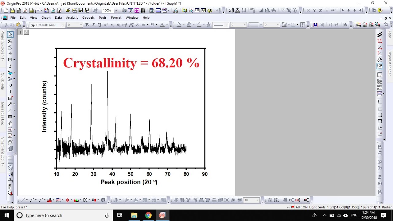 how to calculate crystallinity from XRD data using OriginPro