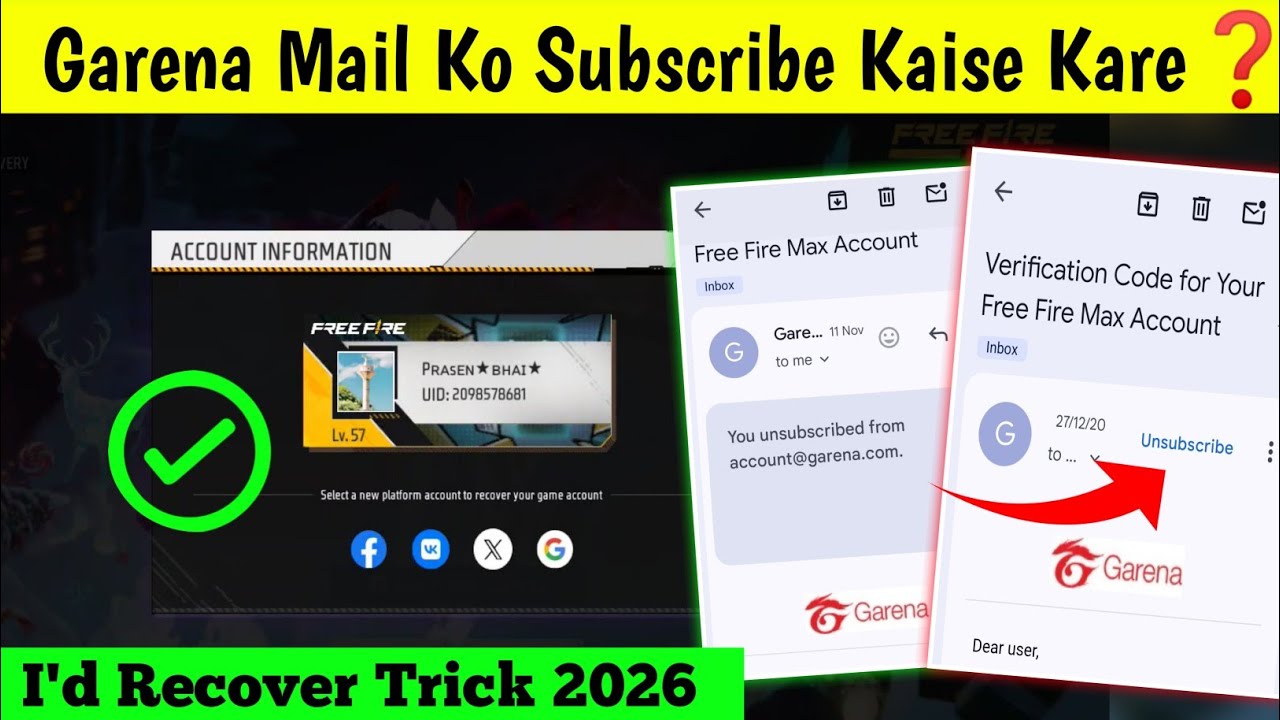 How To Recover Free Fire I'd | unsubscribe Garena Gmail | Free Fire Recovery Email Otp problem solve