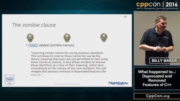 What happened to...: Deprecated and Removed Features of C++ -  Billy Baker [ CppCon 2016 ]