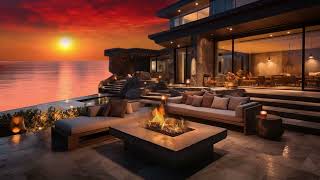 "Cozy Beach House | Sunset Ambience Relaxing Fireplace & Sound of Ocean Waves For Deep Sleep"