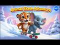 Snowy Animal Skate Adventure Part 1 | Tiger &amp; Elephant Snow Skate Fun for Kids  | Tiny Smart World