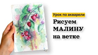 Рисуем МАЛИНУ на ветке | Техника ПО МОКРОМУ | Негативное пространство | Акварельный скетчинг