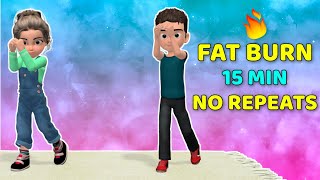 15MIN FAT BURNING EXERCISE FOR KIDS  FULL BODY, NO REPEAT