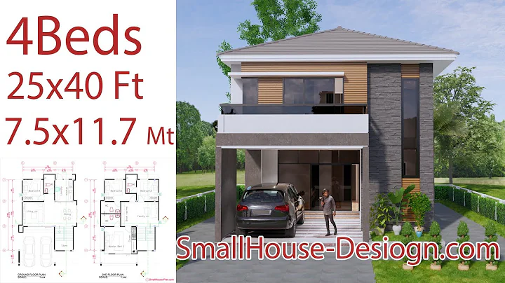 House Design Plans 7.5x11.7 Meter 25x40 Feet 4 Beds Full Plan