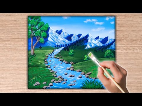 How to draw a beautiful landscape very easy step by step/ Village ...