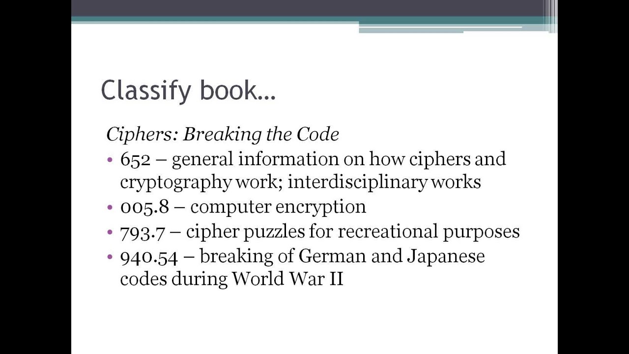 Dewey Decimal Classification Session 1 - June 2010
