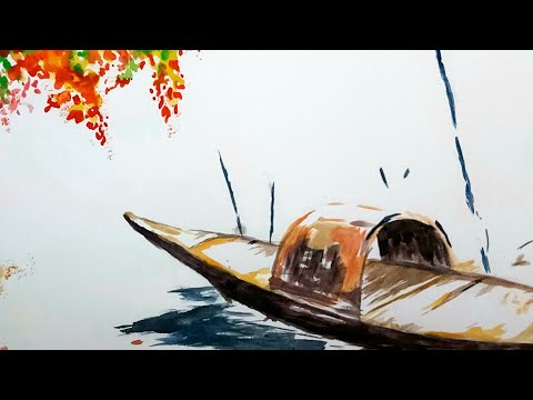 رسم-بالألوان-المائية-قارب-جميل-في-البحر-بسيط-وسهل.watercolors-painting