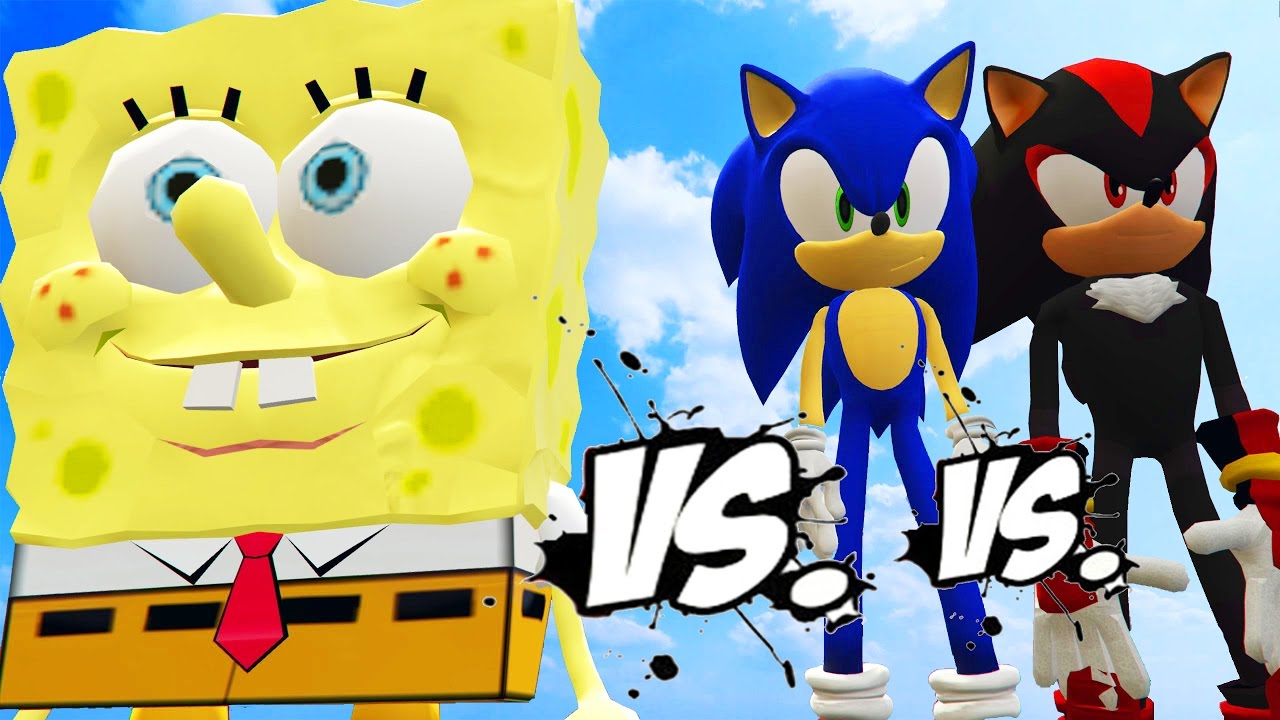 Sonic Vs Spongebob Vs Shadow Great Battle Youtube - sonic vs shadow no roblox qual e o melhor youtube