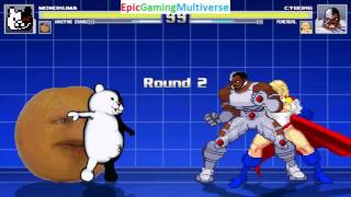 Power Girl & Cyborg VS Monokuma The Evil Teddy Bear & Annoying Orange In A MUGEN Match / Battle