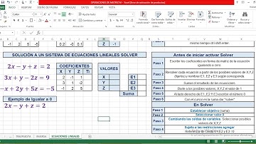 Ecuaciones Lineales en Excel (Solver)