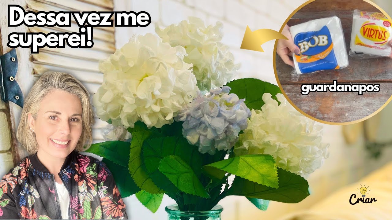 FLOR DE GUARDANAPO DE PAPEL | Diy Hortênsias | Decore sua casa para a Primvera | Faça você mesmo!