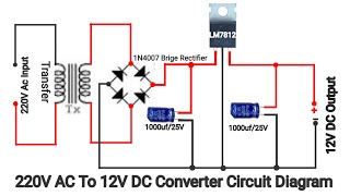 How To Make 220V AC To 12V DC Converter Circuit Diagram Using LM7813 Transistor