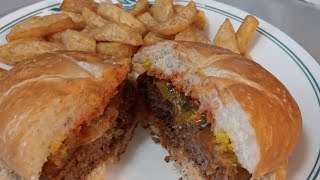 Cooking & Review: Prime Rib Beef Steak Burger + Spicy Green sauce(Timestamps👇🏼)#burger