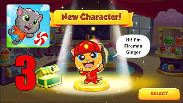 Talking Tom Candy Run | Fireman Ginger | Gameplay Walkthrough Part 3 (iOS, Android)