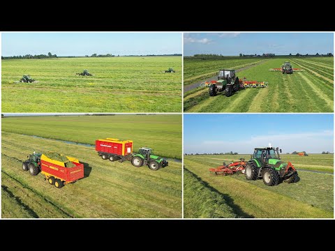 Eerste snede maaien, schudden, harken en inkuilen |  10x Deutz-Fahr | Maatschap S. & E. de Boer