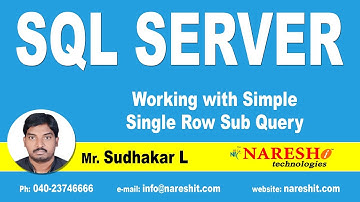 Working with Simple-Single Row Sub Query Part 2 | MSSQL Training | Mr.Sudhakar L