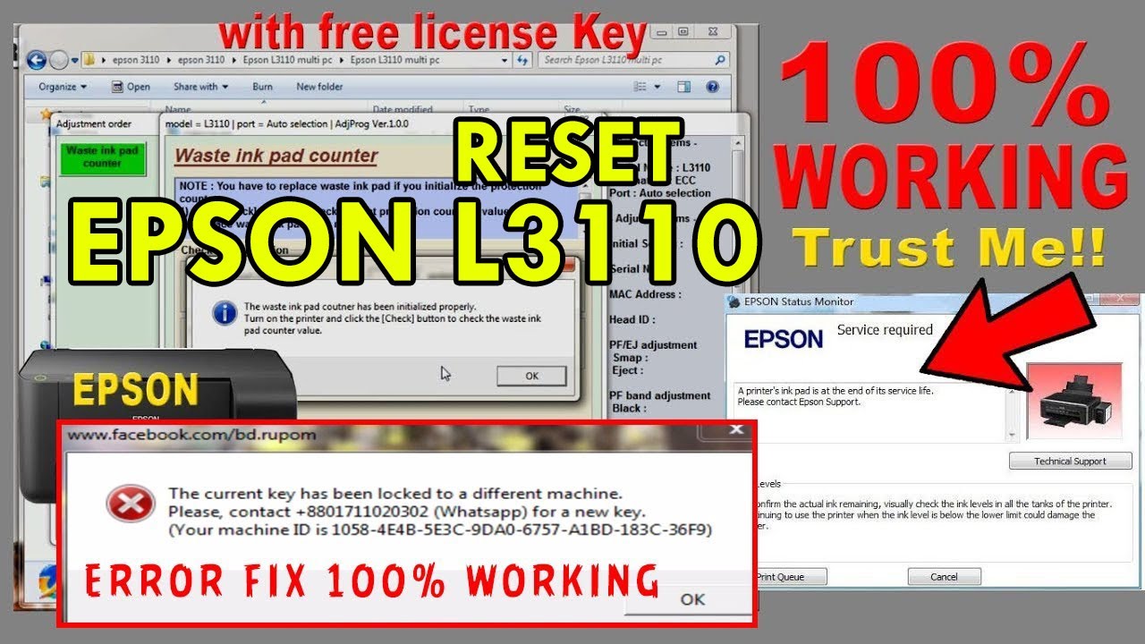 Finally I got a Solution Machine Key error (Epson L3110 Re-setter ...