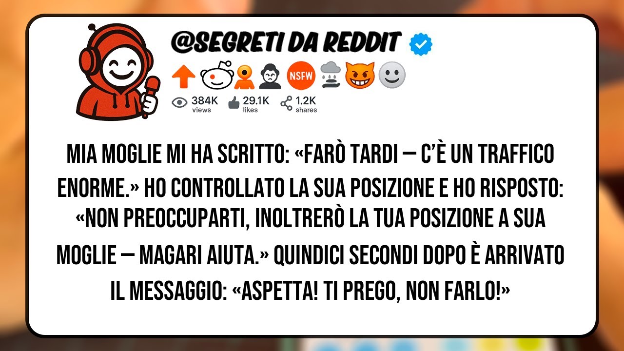 Mia moglie mi ha scritto: «Farò tardi — c’è un traffico enorme.»Ho controllato la sua posizione e ho