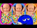 Full of 3 Rainbow BathTubs Candy with M&amp;M's &amp; Magic Slime Cutting Video