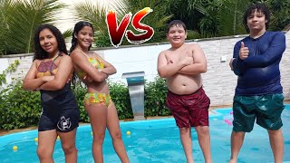 #Desafio na #piscina meninas VS meninos #divertido #education |FAMILIA LIMA BR