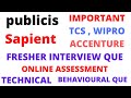 Publicis Sapient Fresher Interview Questions | Sapient Fresher Interview Experience| TCS,WIPRO,HCL