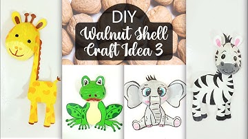 4 DIY Walnut Shell Craft Ideas-03/ Making Animal faces using waste shells and paper/Shell Painting