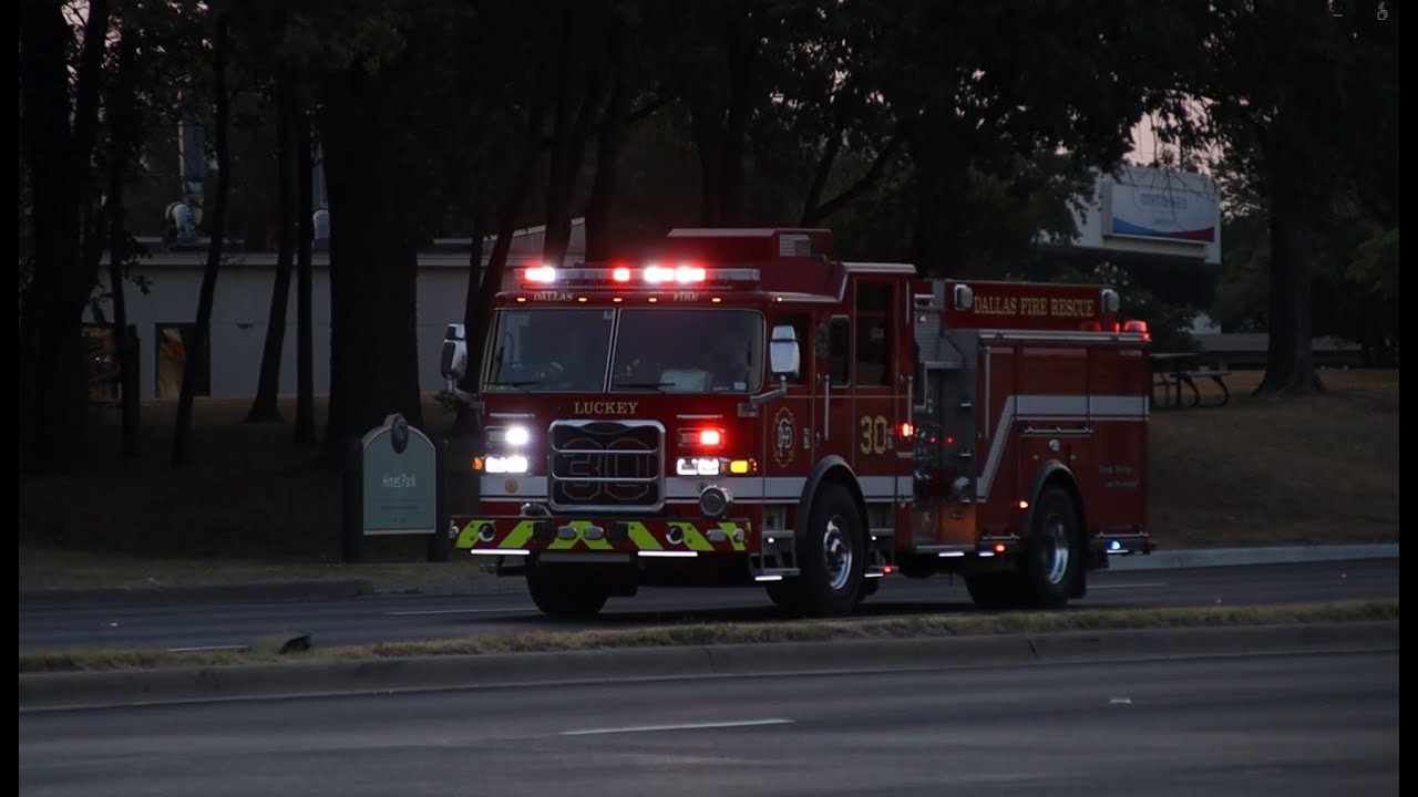 Dallas Fire Rescue Engine 30 responding to a Structure Fire Working ...