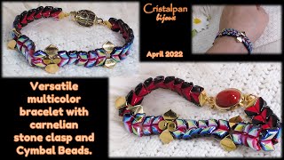 VERSATILE MULTICOLOR BRACELET WITH CARNELIAN STONE CLASP AND CYMBAL BEADS (GOLD PLATED) - APRIL 2022