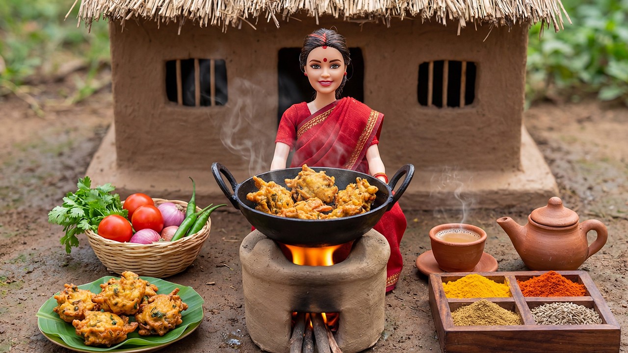 Miniature Doll Makes Pakoras & Pulling Chai ASMR 🫖✨ | Indian Village Tiny Kitchen Story