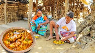 CHICKEN CURRY cooking & eating in tribal style by our santali tribe grandmaa