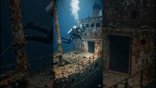 yeh kiya hua 😱 shipwreck hides a mysterious story lost in time🚢 #aitimelapse #sea #shorts #trending