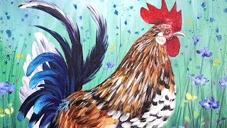 Colorful Rooster Acrylic Painting LIVE Tutorial