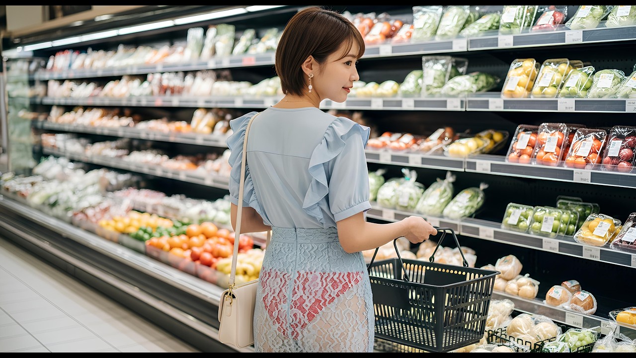 The Back View – A Woman Shopping in the Supermarket in a Tight Skirt | タイトスカートを穿いてスーパーで買い物をする彼女の後ろ姿