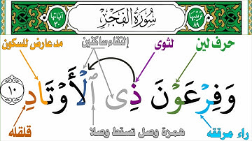 أستخراج أحكام التجويد من سورة الفجر من جزء عم من(وفرعون ذى الأوتاد)إلى(فصب عليهم ربك سوط عذاب)