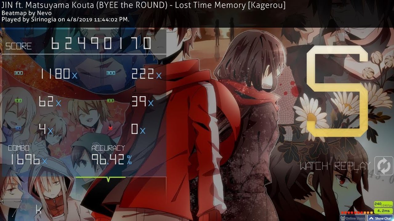 JIN FT. MATSUYAMA KOUTA  - LOST TIME MEMORY [Kagerou] FC 6.01★ 96.42% [264pp] - osu! standard