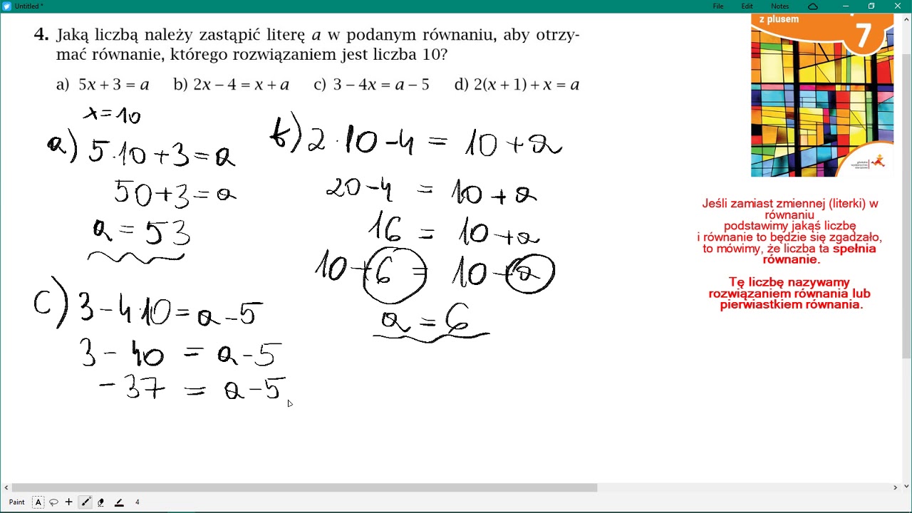 zad. 4 str. 190 RÓWNANIA. Matematyka z plusem 7 - YouTube