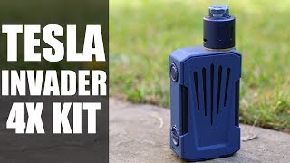 Hey guys check out this super light brand new version of the tesla
invader 4x its a dual 18650 vv variable voltage mod that comes with an
interesting rda...