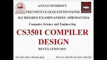 CS3501 COMPILER DESIGN | ANNA UNIVERSITY QUESTION PAPER APR/MAY 2024