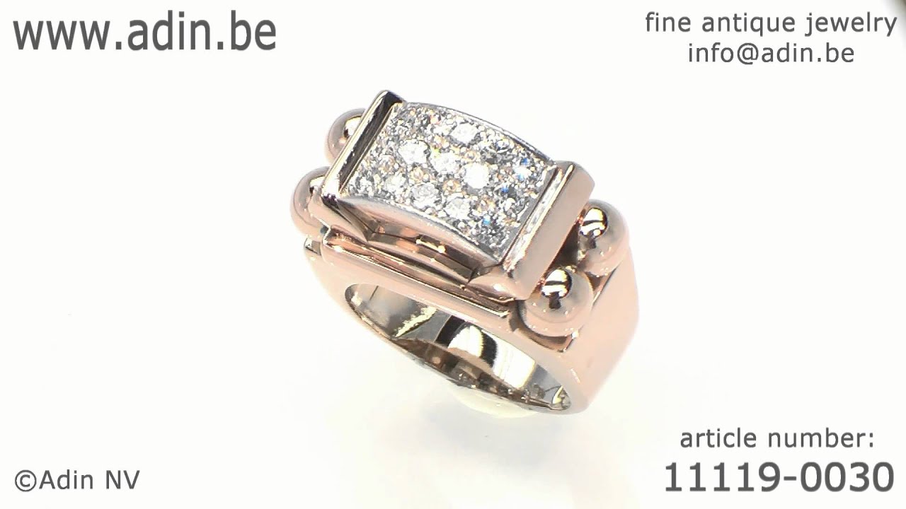 Strong design gold Retro cocktail ring with diamonds, estate ring (11119-0030)