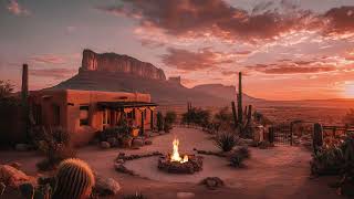Adobe Desert House Sunset Ambience Fire Pit, Mesa Mountains & Arizona Nature Sounds