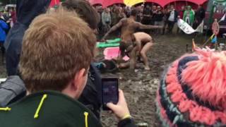Glastonbury 2016 - mud wrestling