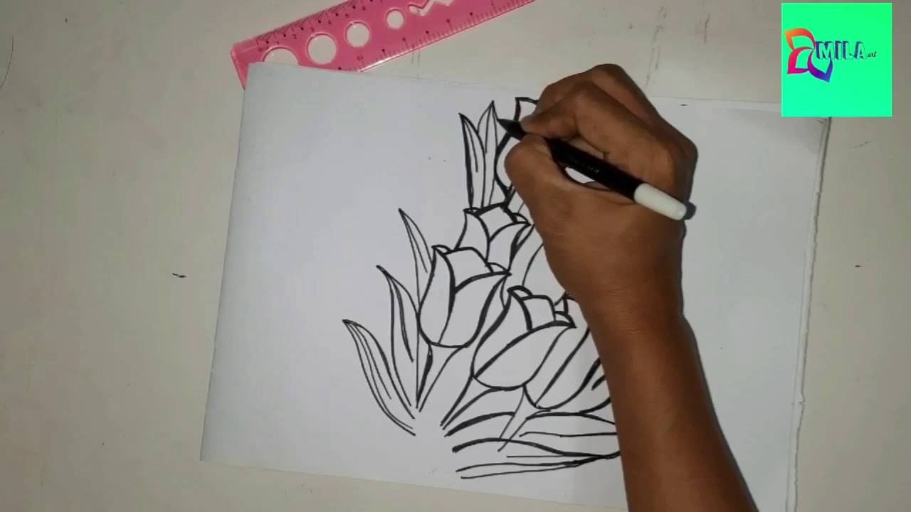  Belajar  Menggambar  menggambar  Bunga  Tulip  YouTube