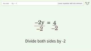 Solve -2y=4: Linear Equation Video Solution | Tiger Algebra