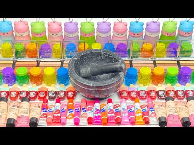 Satisfying Video with Makeup Cosmetics Glitter Eyeshadow Beads into Glossy Slime Mixing ASMR
