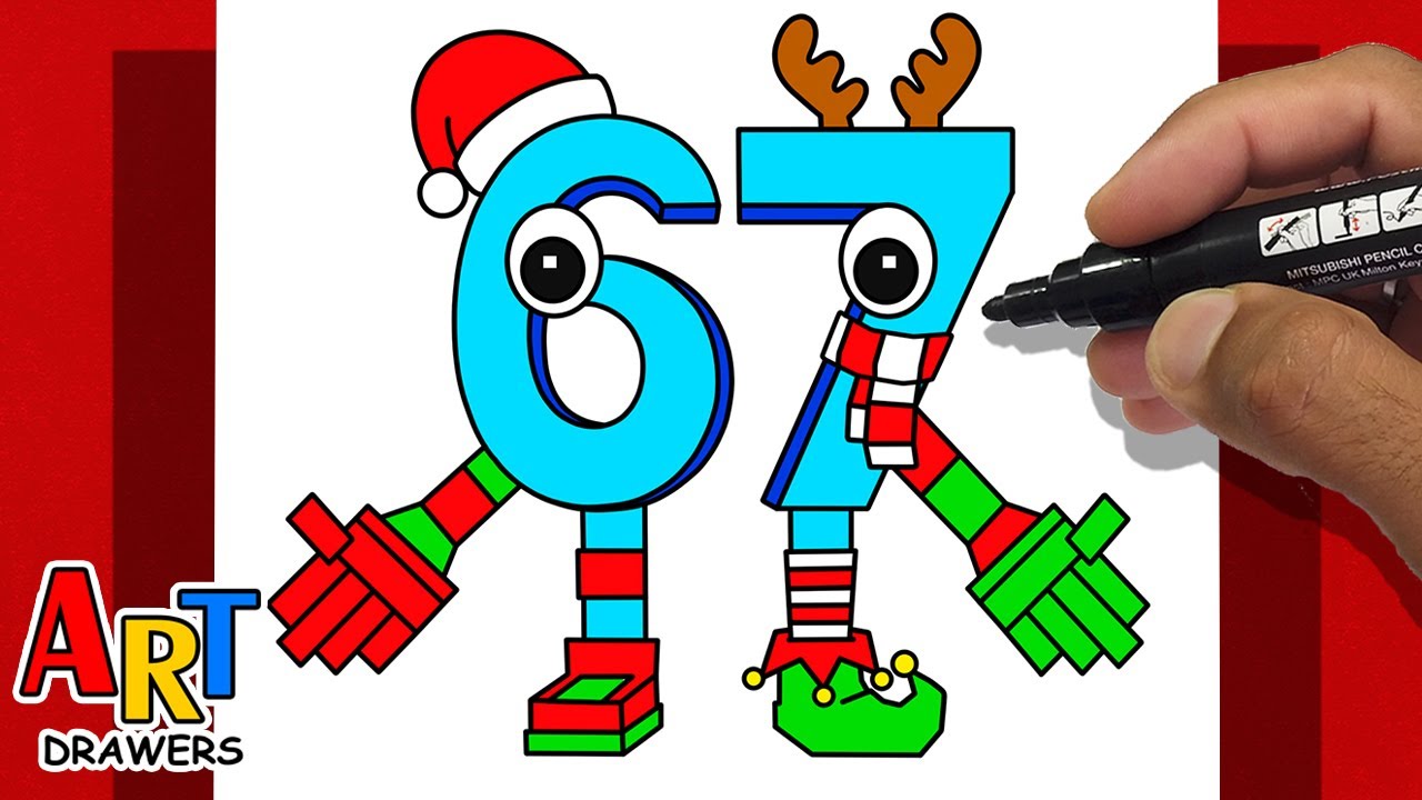 How To Draw 67 Six Seven | Steal A Brainrot ROBLOX ( CHRISTMAS